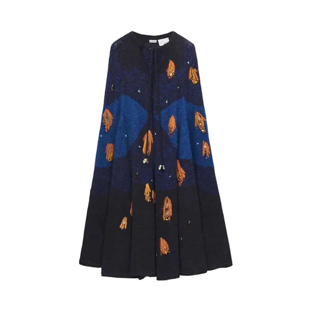 LOEWE x Howl's Moving Castle Magical Sky Cape In Wool and Alpaca Blend "Dark Blue"