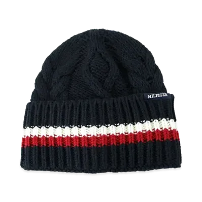 TOMMY HILFIGER Monotype Chunky Knit Beanie "SpaceBlue"