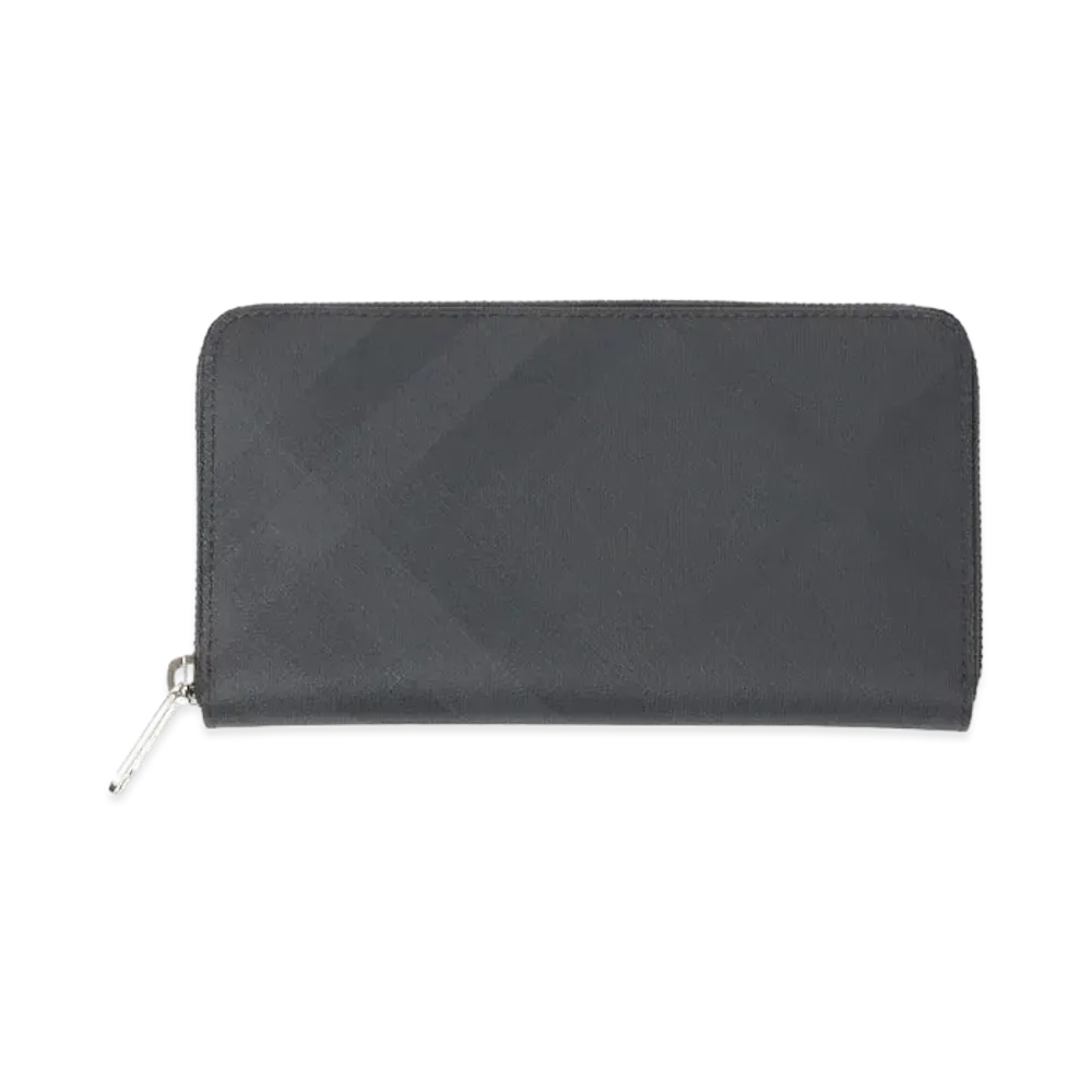 Burberry London Check and Leather Ziparound Wallet "Dark Charcoal"