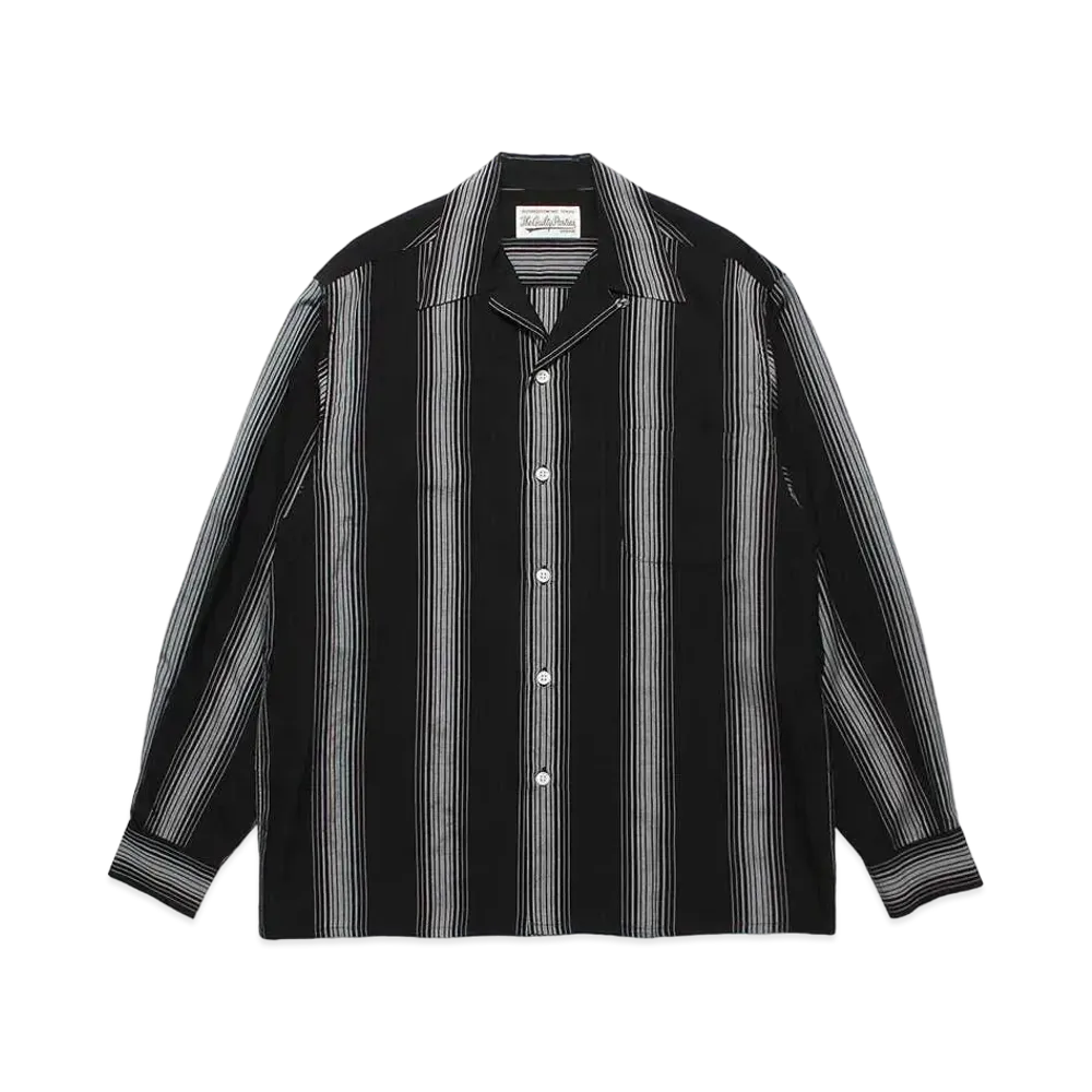 WACKO MARIA Striped Open Collar Shirt "Black"