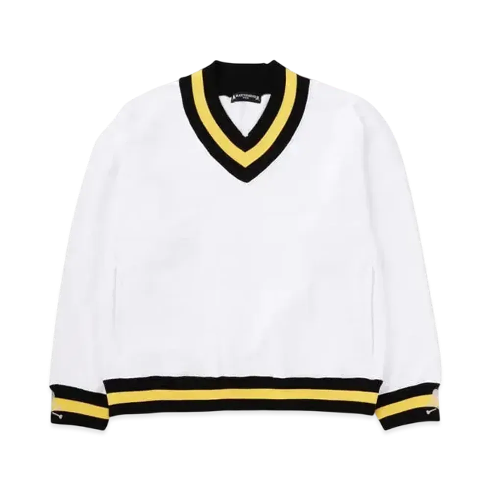mastermind WORLD Boxy Tennis V.Neck Sweater "White (Yellow Line)"
