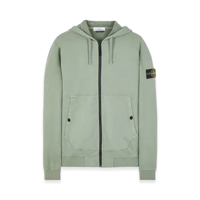 Stone Island 61620 Brushed Cotton Fleece Garment Dyed Full Zip Hooded Sweatshirt - 23FW "Sage Green"