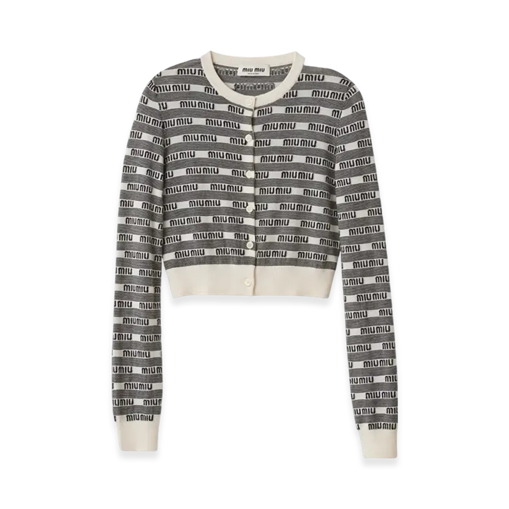 MIU MIU Women's Cashmere Silk Cardigan "White/Black"