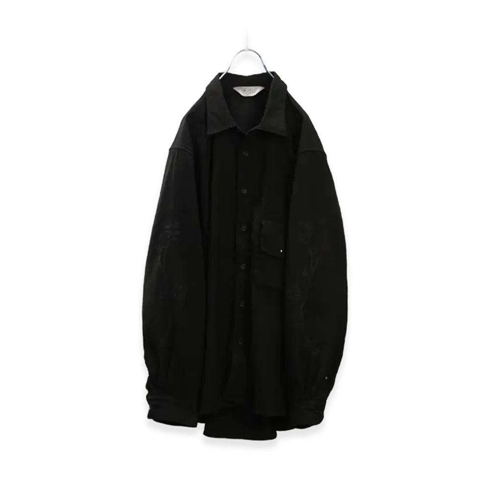 ANCELLM L/C Nep Flower Embroidery Over Shirt "Black"