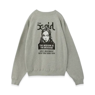 X-Girl Women's Face Patch And Logo Crewneck Sweat Top "Ash"