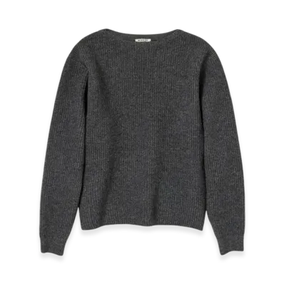 AURALEE Milled French Merino Rib Knit Boat Neck P/O "Charcoal Gray"