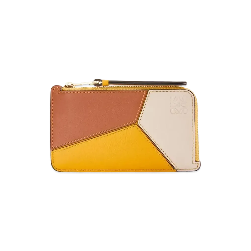 LOEWE Puzzle Coin Cardholder In Classic Calfskin "Mustard / Tan"