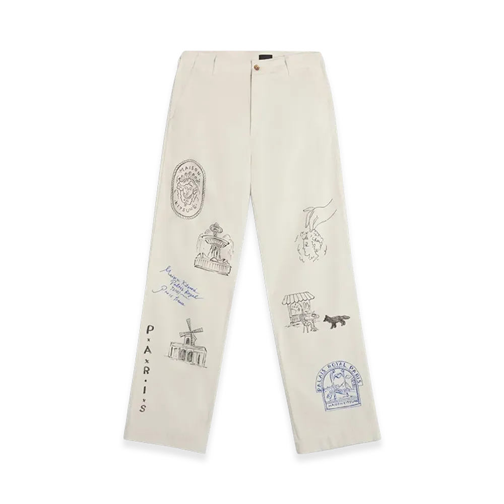 Maison Kitsune x KURO Handwritten Postcard Trousers "Ecru"