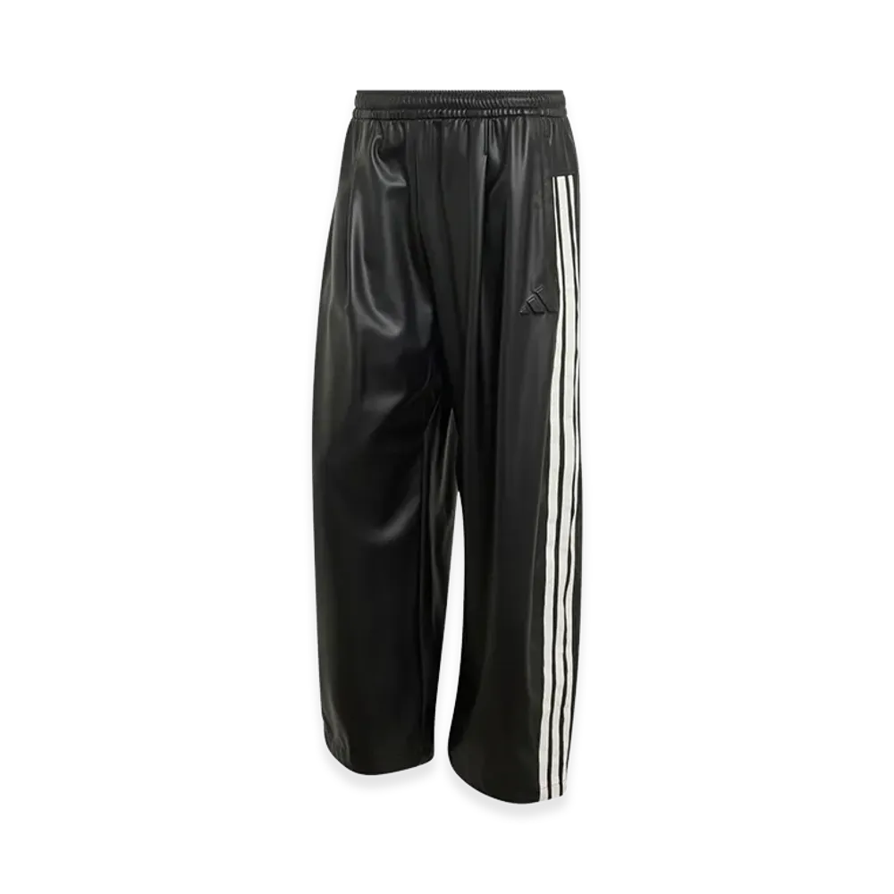 adidas Stadium Oversized Fit Faux Leather Full Length Open Hem Pants "Black/Off White/Black"