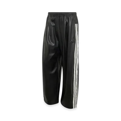 adidas Stadium Oversized Fit Faux Leather Full Length Open Hem Pants "Black/Off White/Black"