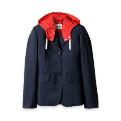 MIU MIU Double-Breasted Kid Mohair/Technical Pongee Jacket "Navy"