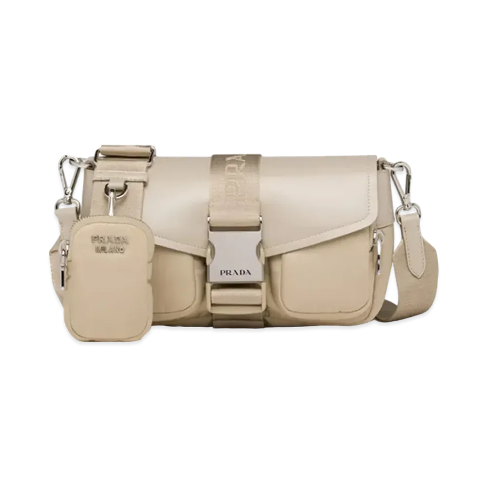 PRADA Pocket Nylon & Brushed Leather Bag "Desert Beige"