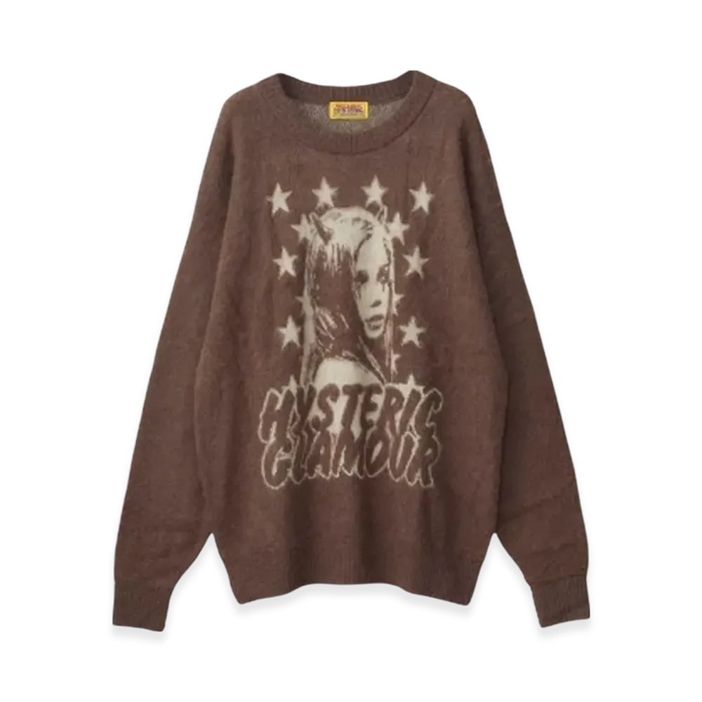 HYSTERIC GLAMOUR Devil Girl Jacquard Sweater "Brown"
