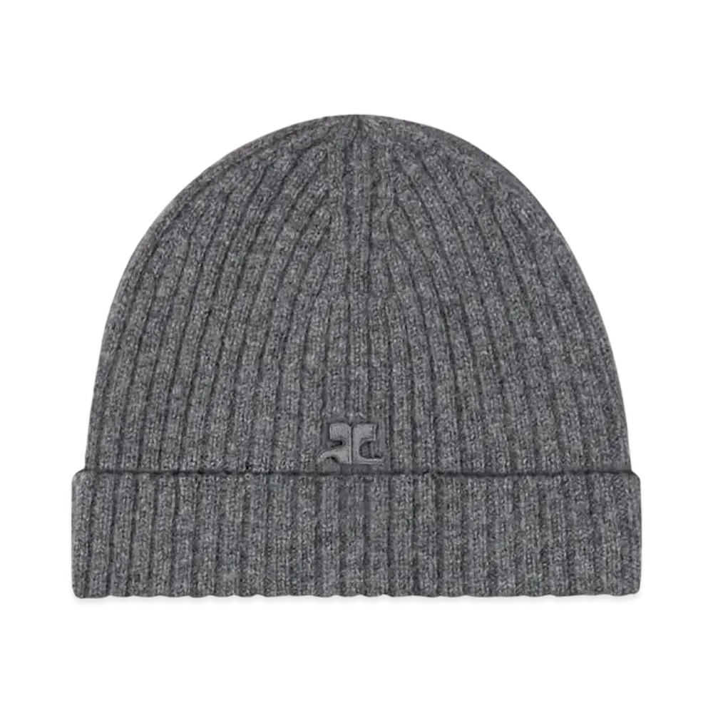 Courreges Ribbed Wool Hat "Heather Grey"