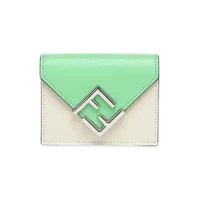 FENDI FF Diamonds Wallet Two-tone Leather "White/Green"