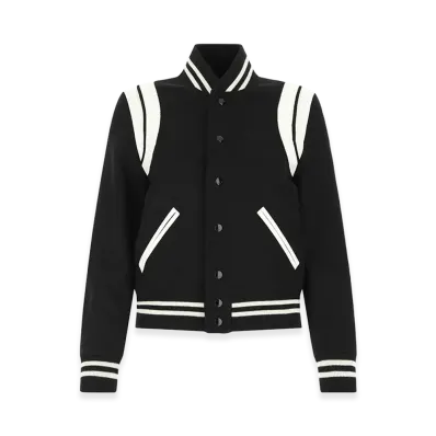 Saint Laurent Women's Wool Blend Bomber Jacket "Black"