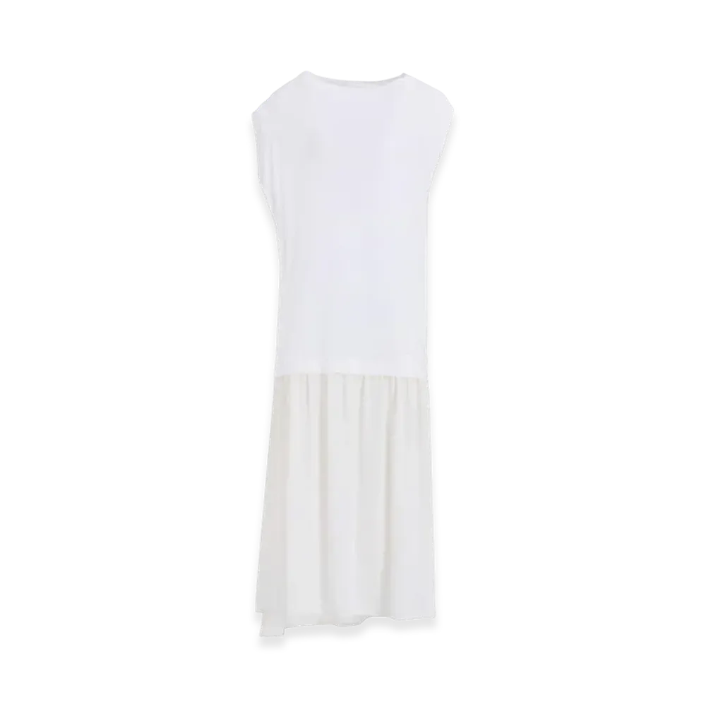 Y's Crepe De Chine Cloth French Sleeve Dress "Off White"