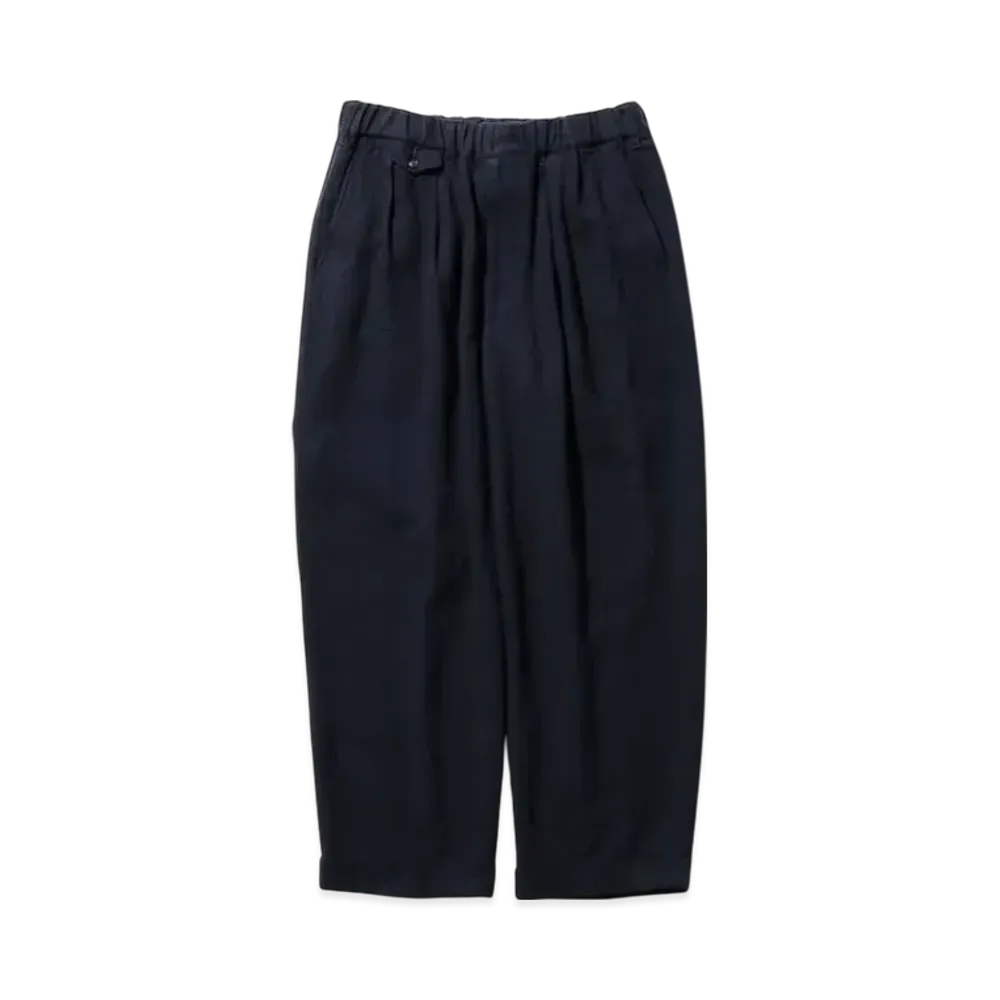 BEAMS 2 Pleats Relax Trousers Linen Cotton "Navy"