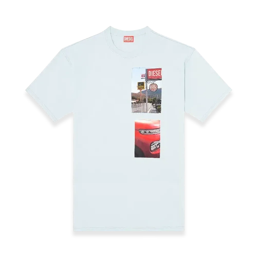 Diesel T-Boxt-T3 T-Shirt With Logo Photo Patches "Light Blue"