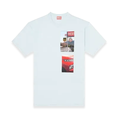Diesel T-Boxt-T3 T-Shirt With Logo Photo Patches "Light Blue"