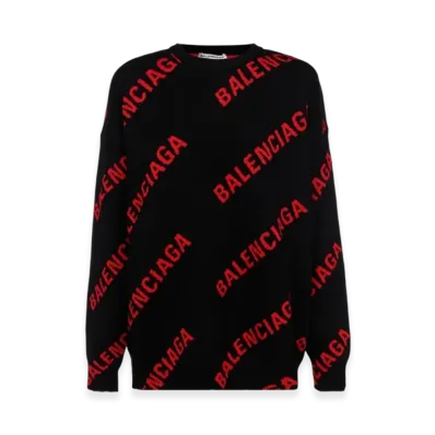 BALENCIAGA Women's Allover Logo Crewneck Knit "Black Red"