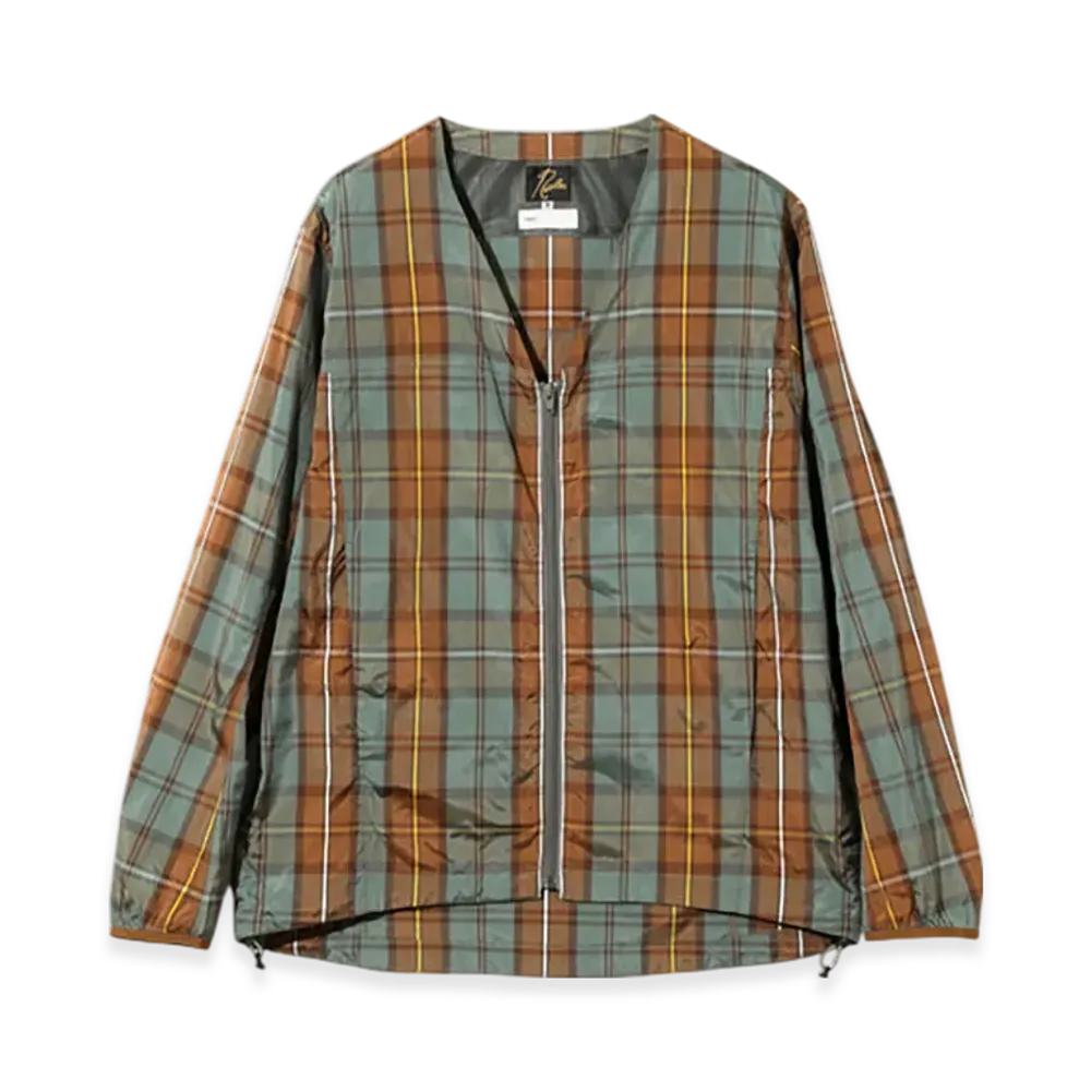 NEEDLES W.U. V Neck Jacket - Polyester Tartan Plaid "Orange"