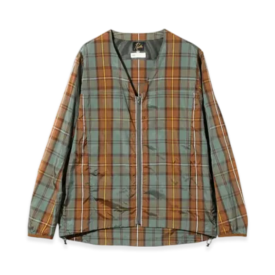 NEEDLES W.U. V Neck Jacket - Polyester Tartan Plaid "Orange"