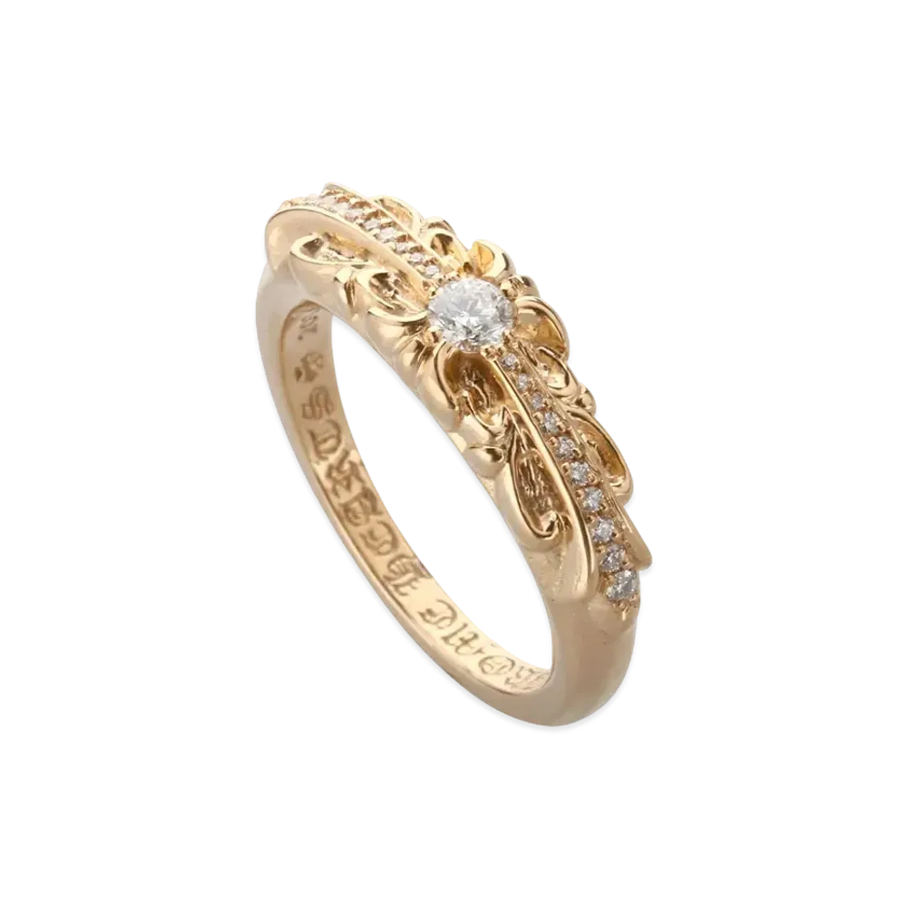 Chrome Hearts 22K Baby Classic Ring w/ Floral Cross w/ Diamond Pave (CH Specification) "Gold"
