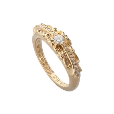 Chrome Hearts 22K Baby Classic Ring w/ Floral Cross w/ Diamond Pave (CH Specification) "Gold"