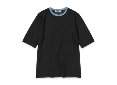 AURALEE Women's Hard Twist High Gauge Wool Silk Knit Tee "Black"