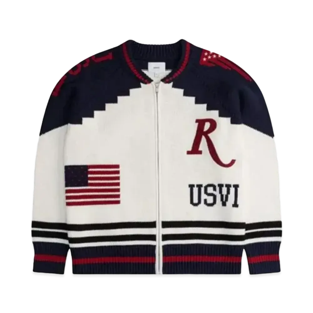RHUDE ST.Croix Knit Zip-Up "Cream Navy"