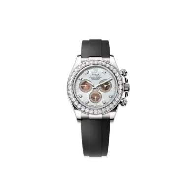 ROLEX Cosmograph Daytona 40mm Oyster Perpetual Diamonds Bezel Oysterflex Bracelet "White Gold/White&Black Mother of Pearl" 126589RBR