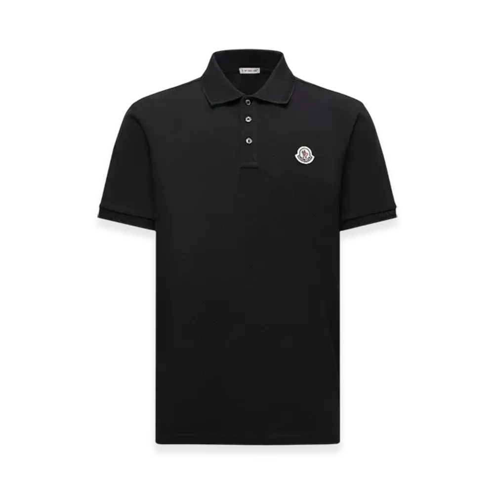 MONCLER Logo Patch Cotton Piquet Polo Shirt "Black"