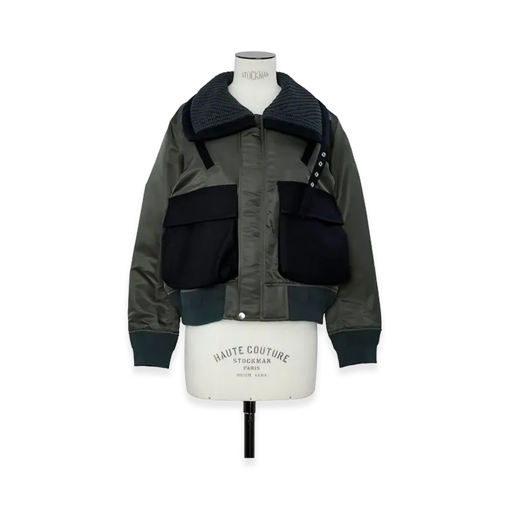 sacai Women's Nylon Twill x Wool Melton Blouson "Dark Khaki"