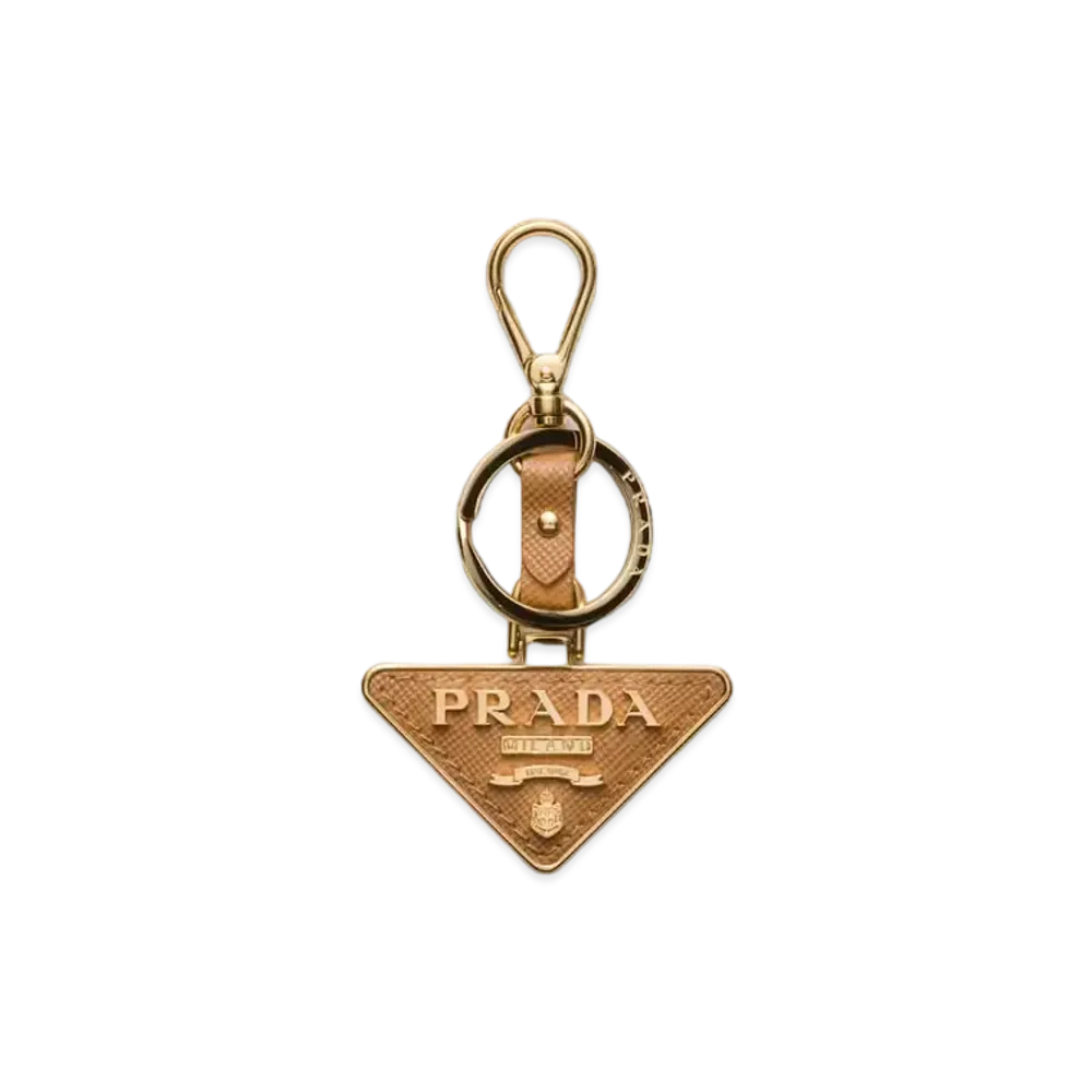 PRADA Saffiano Leather and Metal Keychain "Natural"