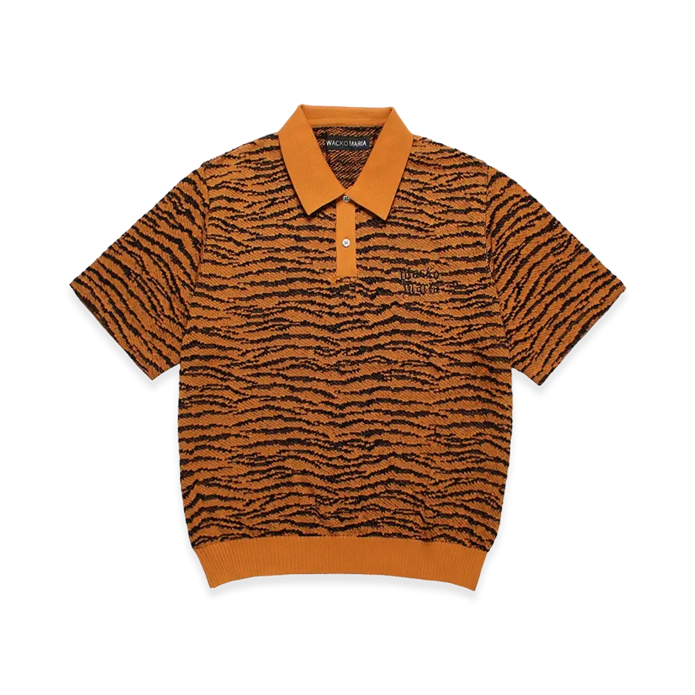 WACKO MARIA Tiger Jacquard Knit Polo Shirt "Orange"