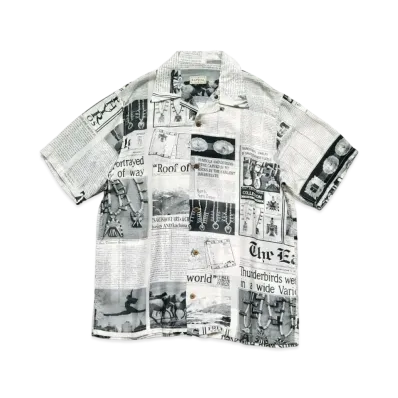 KAPITAL Silk Rayon Pueblo News Paper Aloha Shirt "White"