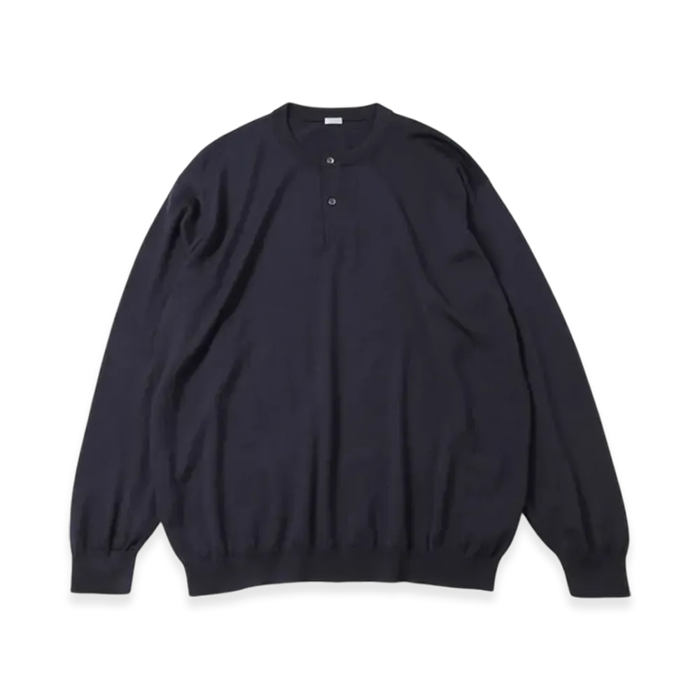 A.PRESSE Wool Knit Henley Neck Sweater "Navy"