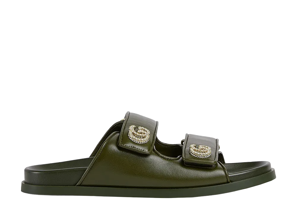 GUCCI Women's Leather Slippers "Olive Green"