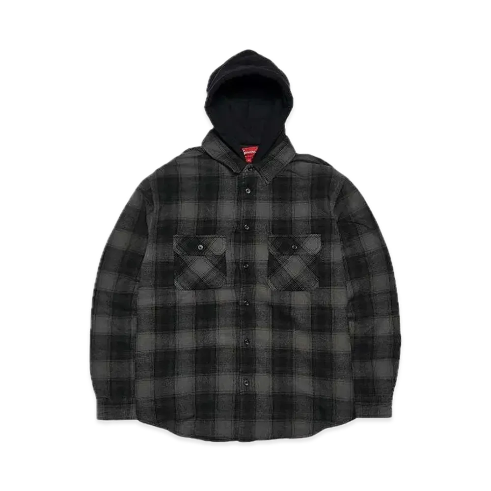 Supreme Hooded Flannel Zip Up Shirt "Black"