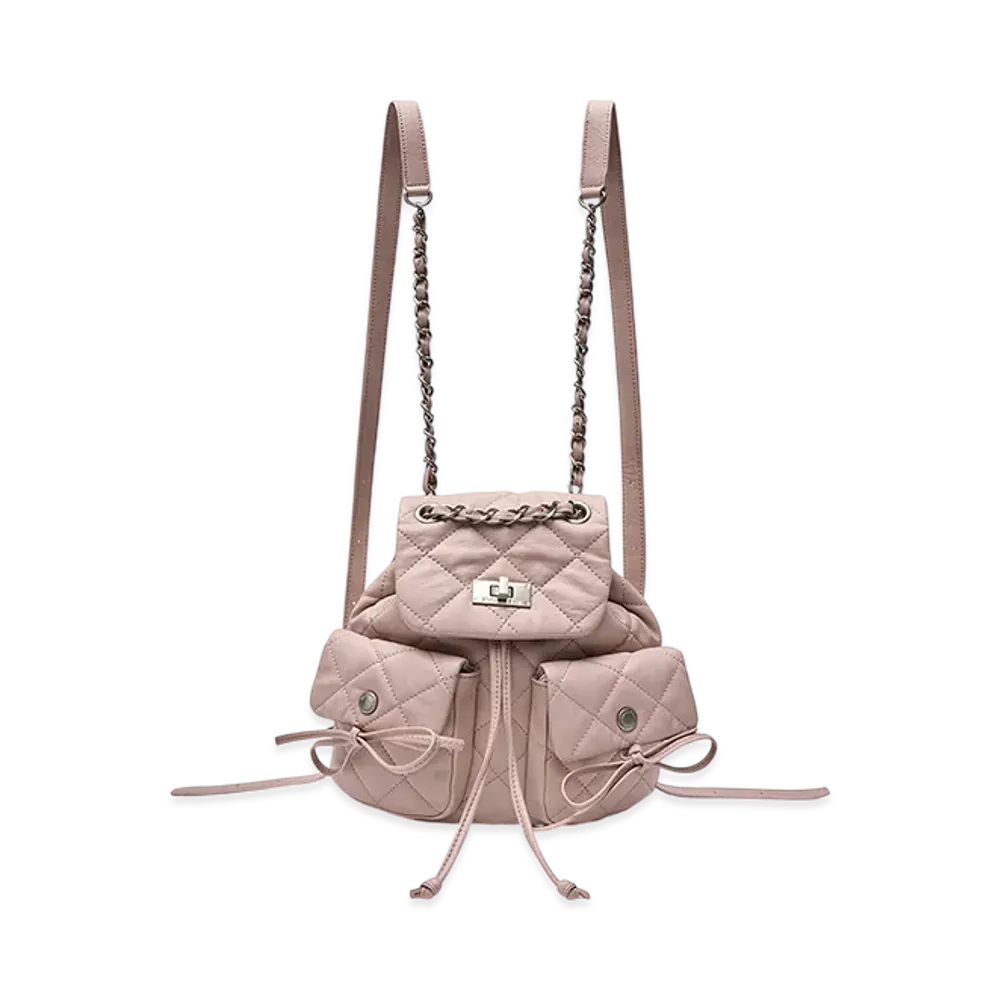 Matin Kim Double Pocket Quilting Mini Backpack "Pink"