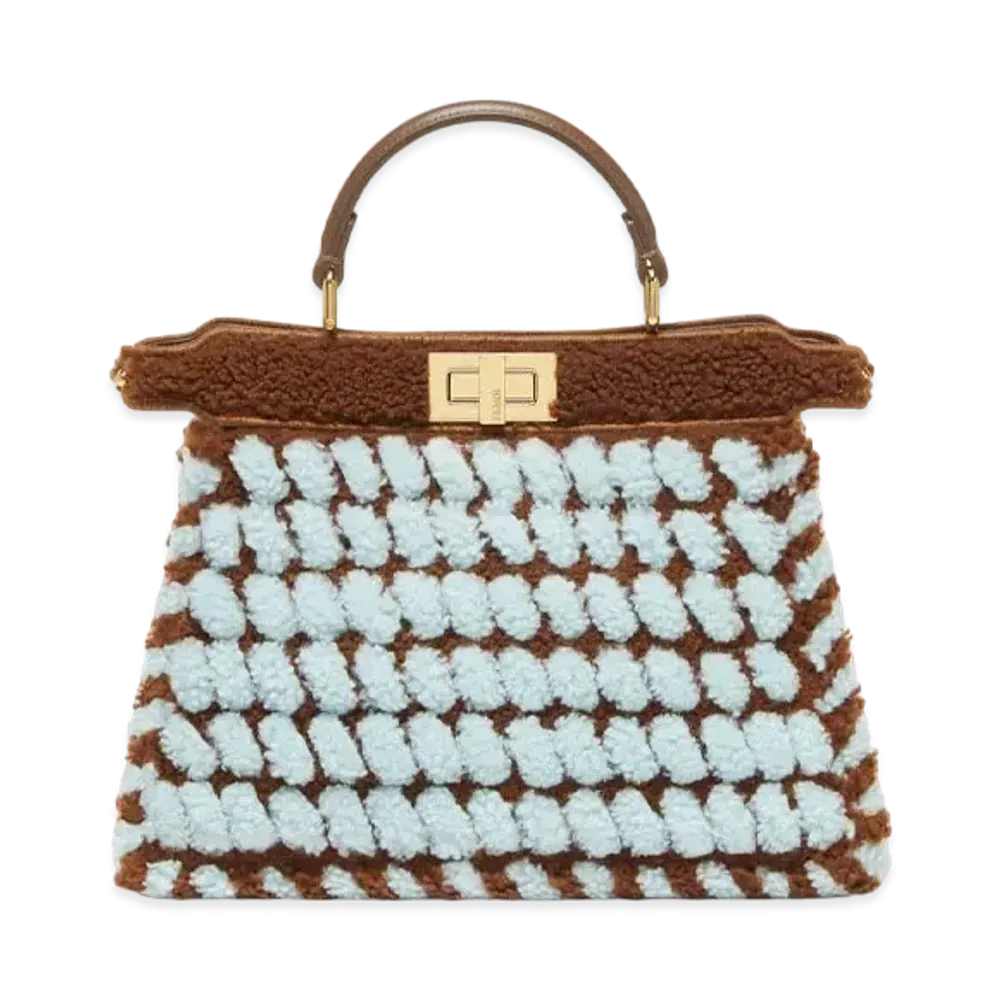 FENDI Peekaboo ISeeU Small Dark Brown and Light Blue Interlaced Sheepskin Bag "Multicolor"