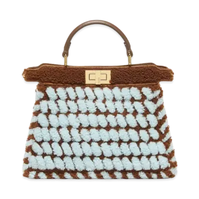 FENDI Peekaboo ISeeU Small Dark Brown and Light Blue Interlaced Sheepskin Bag "Multicolor"