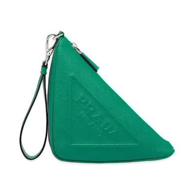 PRADA Triangle Leather Pouch "Green"