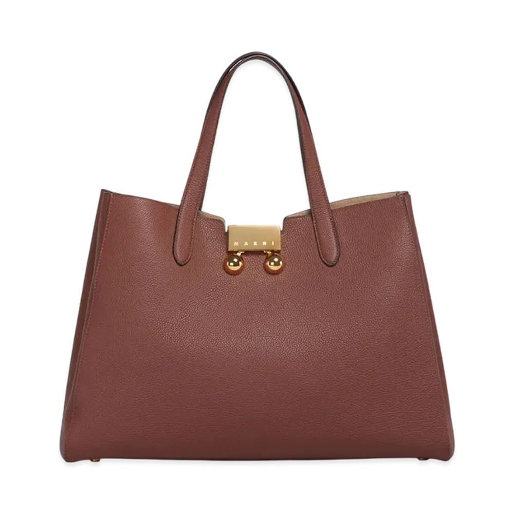 MARNI Trunkaroo Medium Tote Handbag in Leather "Wild Cherry"