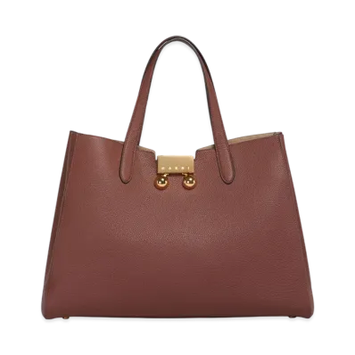 MARNI Trunkaroo Medium Tote Handbag in Leather "Wild Cherry"