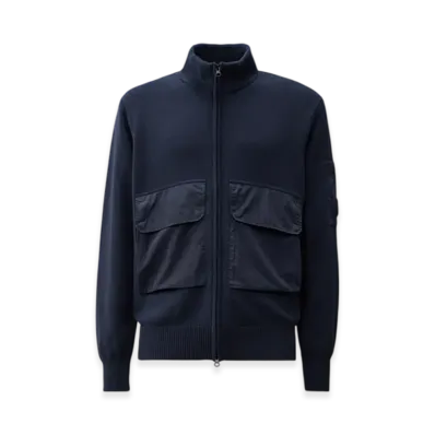 C.P. Company Cotton Mixed Lens Zip Knit "Oceana Blue"