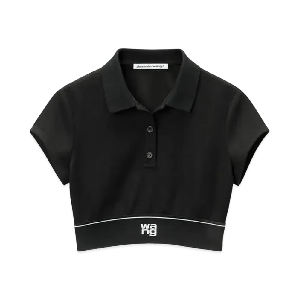 Alexander Wang Pique Cheerleader Polo Tops "Black"