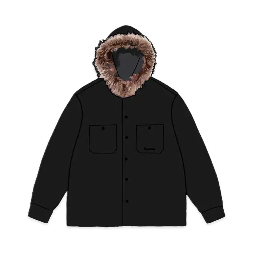 Supreme Fur Trim Flannel Hooded Shirt "Black"