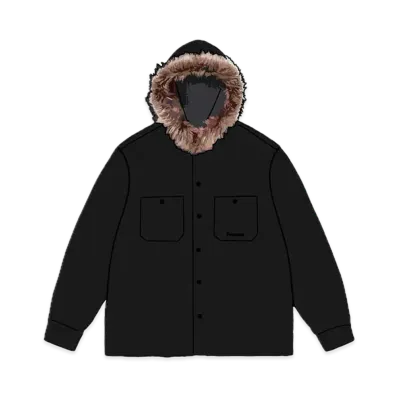 Supreme Fur Trim Flannel Hooded Shirt "Black"
